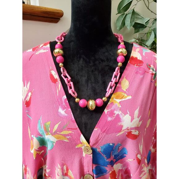 Vici Women Pink 100% Rayon V-Neck 3/4 Sleeve Buttons Front Casual Shirt Size L - Picture 2 of 11